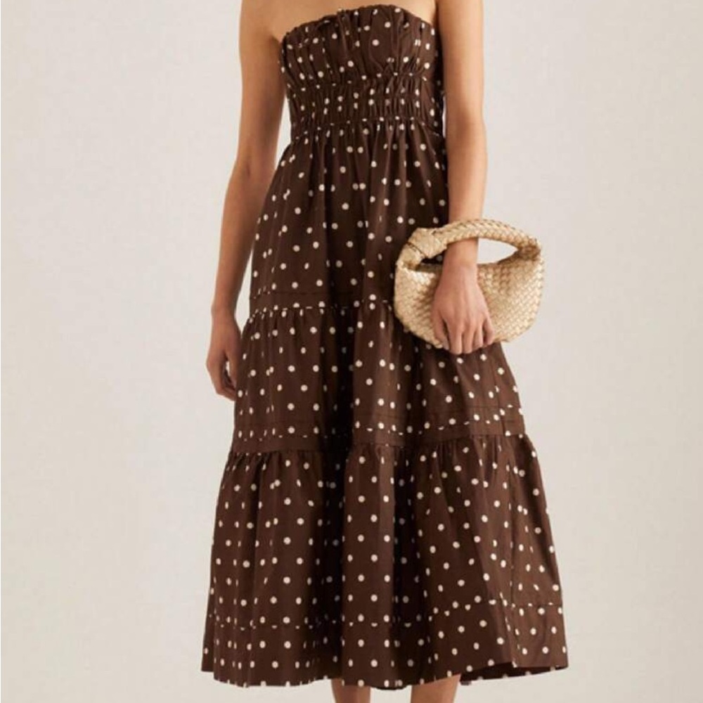 SHEIN Brown Strapless Dress with White Polka Dots